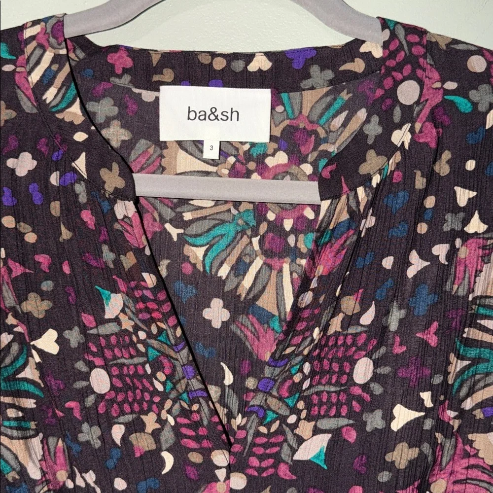 BA&SH Robe Fidji Printed Minidress NWT V neck Short Sleeves Side zip multicolor